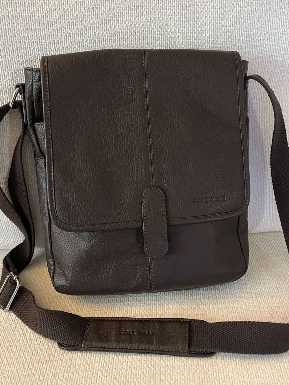 Cole Haan Dark Brown Leather Messenger Bag with Adjustable Strap